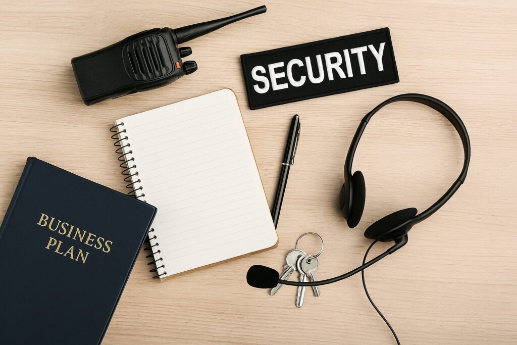 dirigeant d’agence de sécurité privée en uniforme supervisant une équipe
